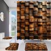 Ensemble de salle de bain avec impression murale en blocs de bois: Comprend 12 Crochets Gratuits, Rideau de Douche Imperméable, Tapis de Bain Antidérapant, Housse de Siège de Toilette, A