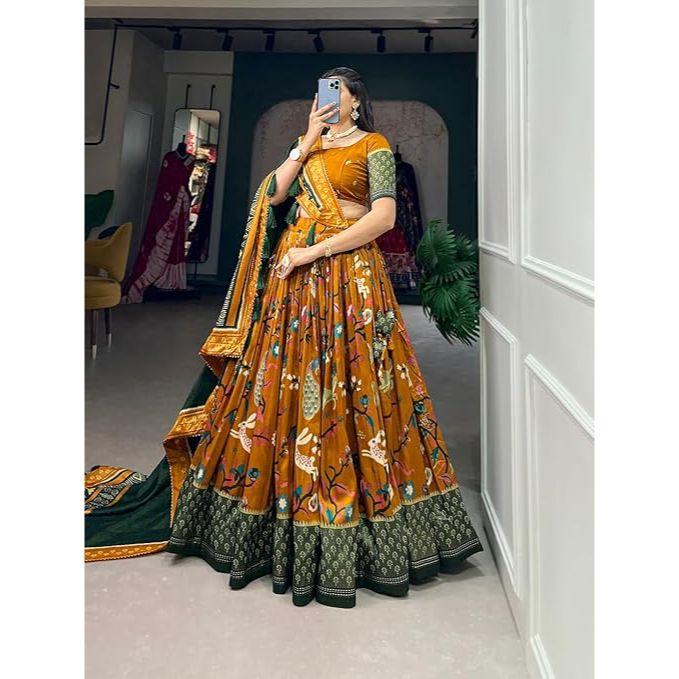 Woman's Perfectly  Collection Tussar Silk Lehenga Choli Patola Print with Foil Work ,Unstiched Blouse,