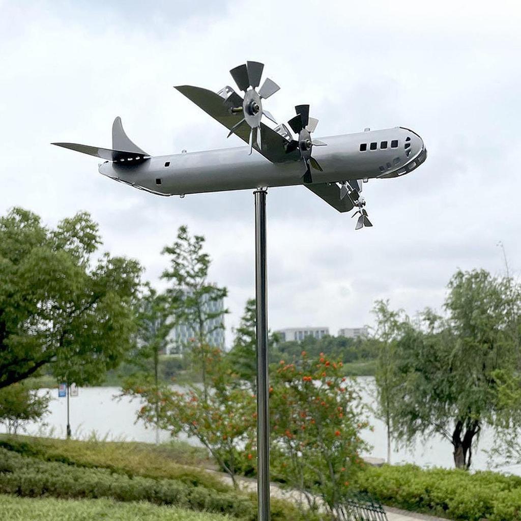 Wind Spinner Metal Creative Housewarming Gift Sturdy Airplane Wind Sculpture Ornament for Courtyard Outside Garden Yard Patio