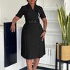 Fashionable and Elegant V-neck Solid Color Large-sized Pleated High-waisted Dress for Women