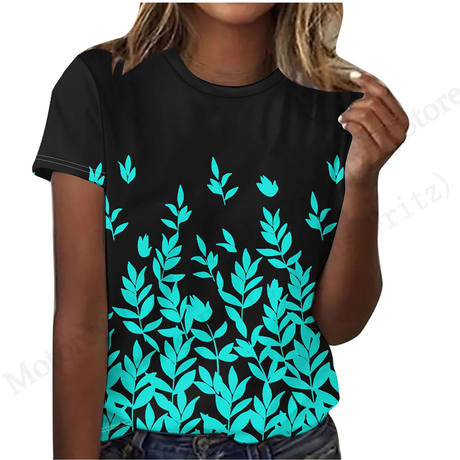 

Floral Plants Vintage 3D Print Graphic T-shirt Women Fashion Casual O-Neck Oversized Short Sleeve T Shirt Striped Tops Tees Lady S