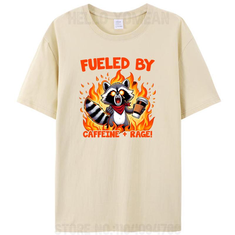 Alimenté par la rage de la caféine Drôle Raton laveur Vintage Femmes Hommes T-shirt 100% Coton T-shirts Hauts Mode Nouveauté Cadeaux