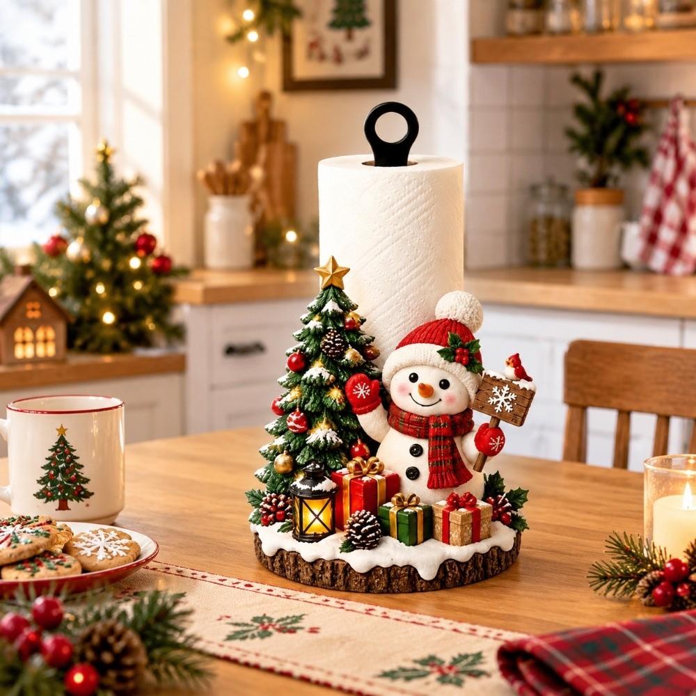 2D Flat Print Christmas Paper Towel Holder Freestanding Snowman Floral Towel Stand Living Room