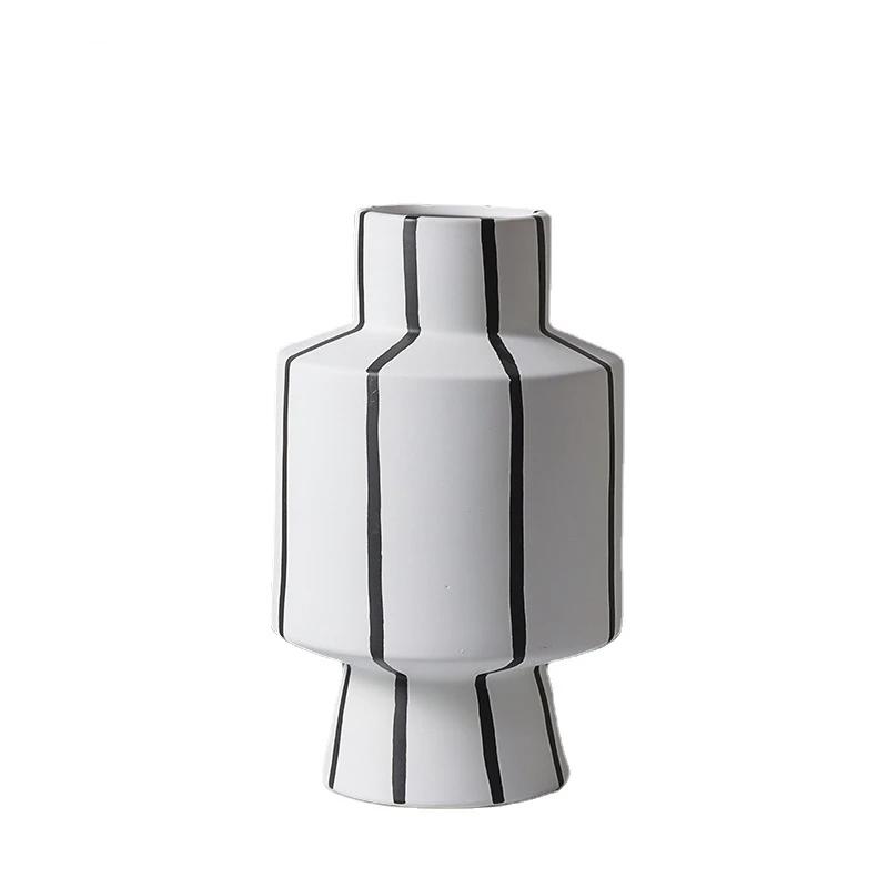 Black and White Striped Ceramic Vase Desktop Ornaments Flower Arrangement Living Room Aesthetic Decoration