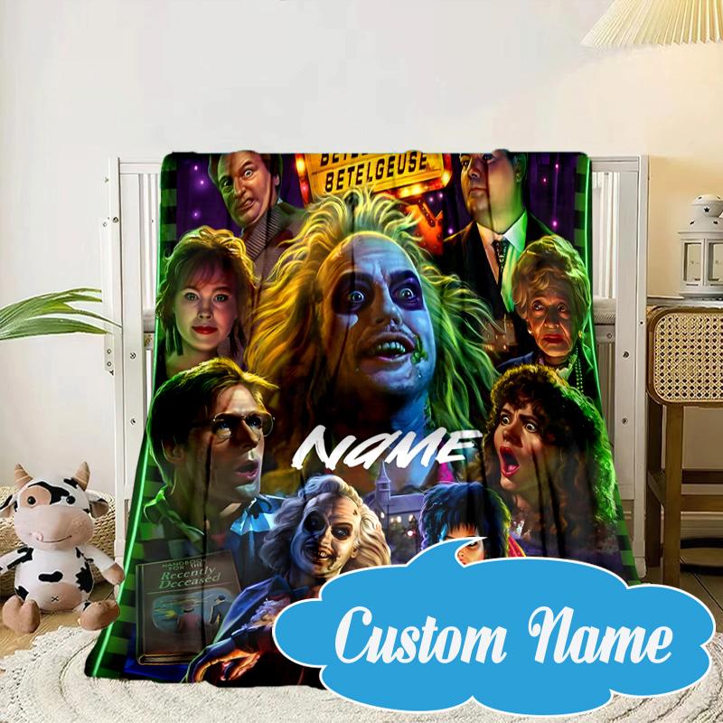 Custom Name Beetlejuice Horror Blanket bed sofa Blanket Flannel Blanket for Camping, Hiking, Picnic Essentials,gift for Fan family