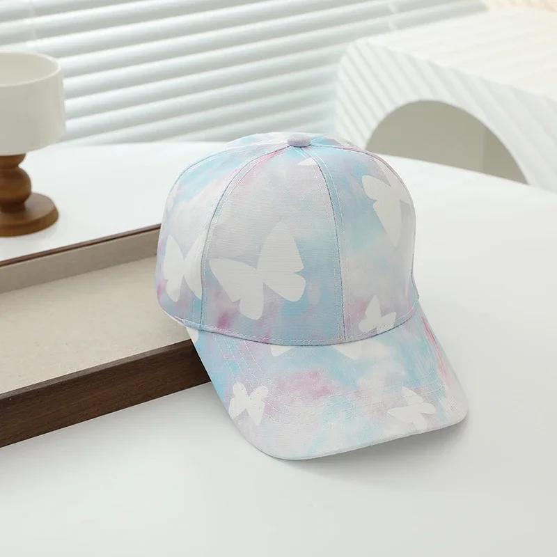 Summer Kids Baseball Cap Fashion Tie-dye Print Snapback Hat For Children Girls Outdoor Streetwear Adjustable Duck Tongue Cap