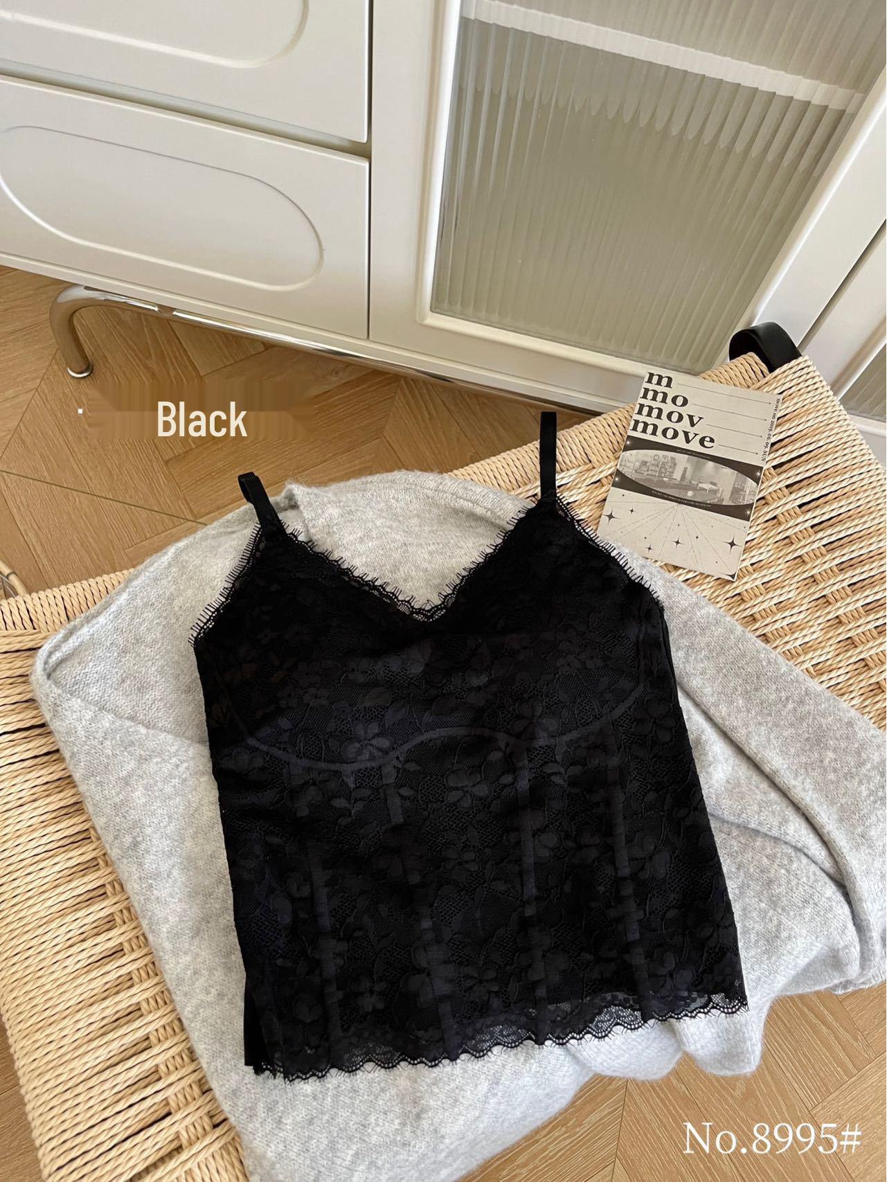 

Vintage Floral Lace Camisole Vest - Women s Comfortable, Warm, Slimming Design with Chest Pads, Beautiful Back Design M чорний