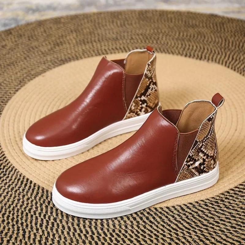 Plus Size 43Fashion Short Boots Women  Flat Bottom Casual Shoes for Women Serpentine Ankle Boots for Women Zapatos De Mujer 2024
