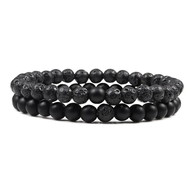 Set Armband Paare Distanz Schwarz Weiß Natur Lavastein Tigerauge Perlen Yoga Armbänder für Männer Frauen Elastisches Seil Schmuck