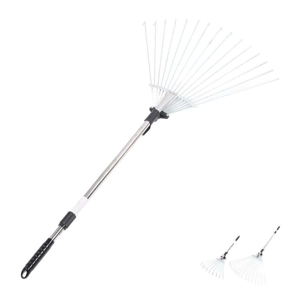 Adjustable Leaf Rake Retractable Expandable Stainless Steel Metal Lawn Yard Garden Hand Tool