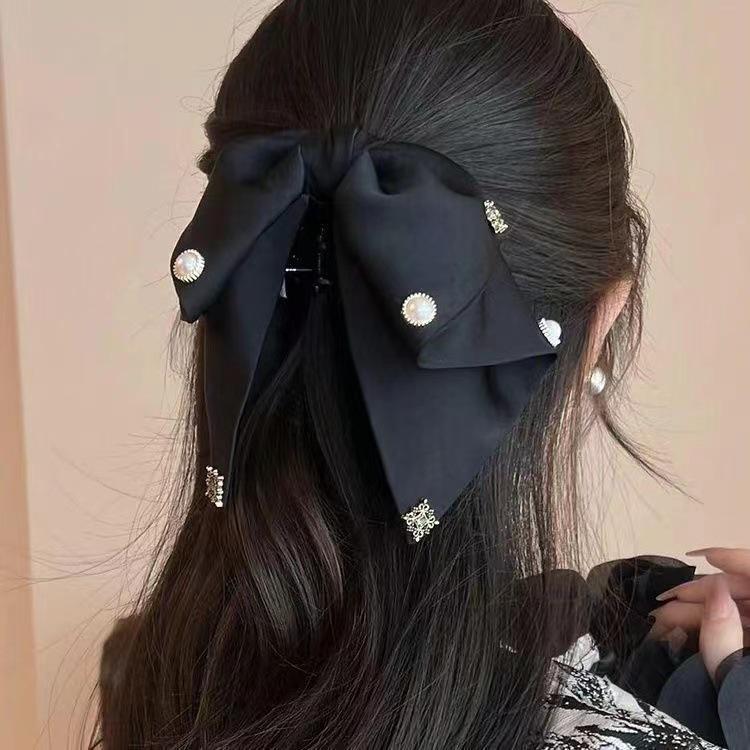 Elegant Retro Satin Bow Hair Clip for Women - Perfect for Low Ponytails and Head Ornaments