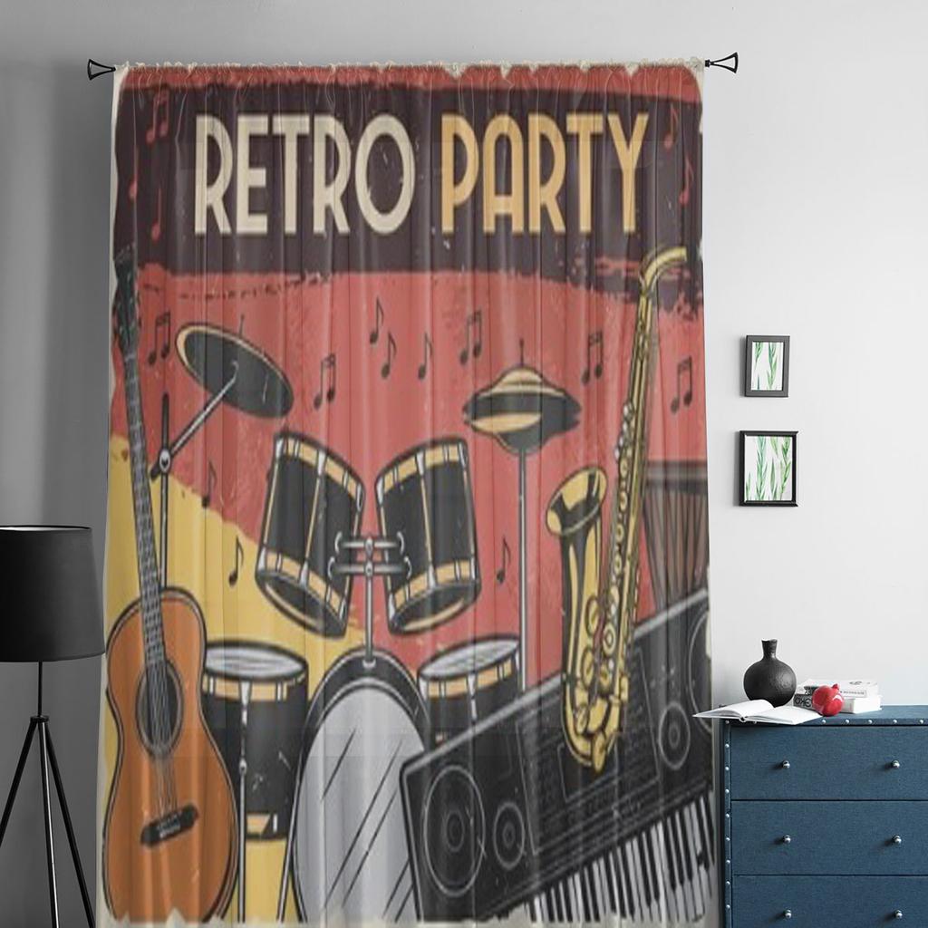 Musical Instruments Retro Music Party Design Chiffon Sheer Curtains for Living Room Bedroom Window Curtain Voiles Tulle Cortinas