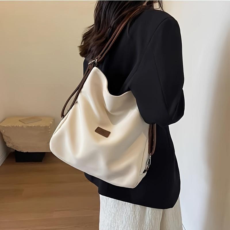 Chic Canvas Tote Bag For Girls Adjustable Strap Casual Style Perfect For Work & School Large-Capacity Commuter Single-Shoulder Cross-Body Backpack