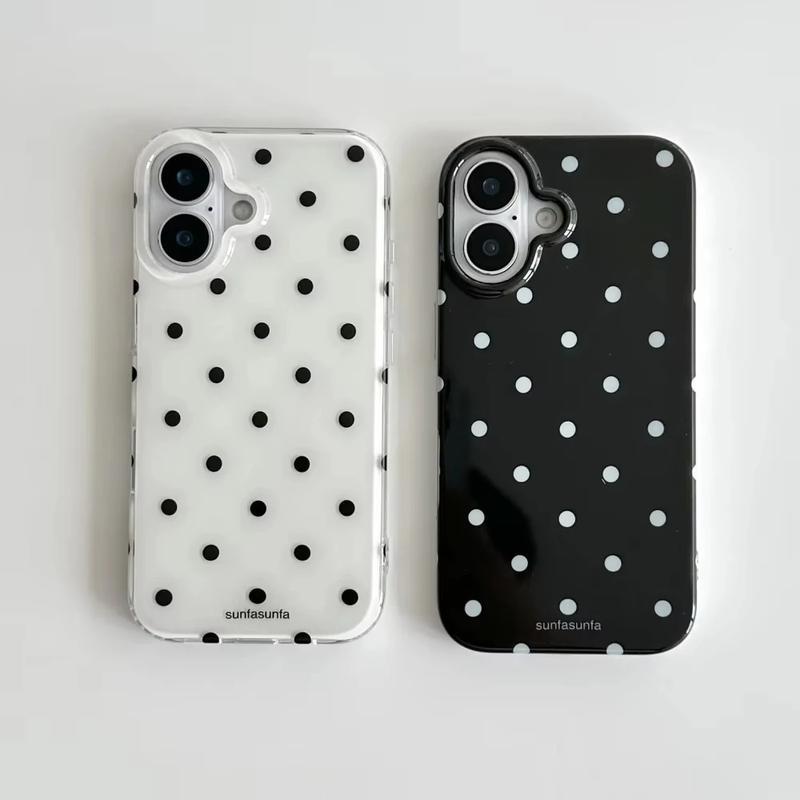 Minimalist Black and White Polka Dots Phone Case For iPhone 17 16 15 14 13 12 11 Pro MAX XR XSMAX 7 8 Plus Y2K Shockproof Cover