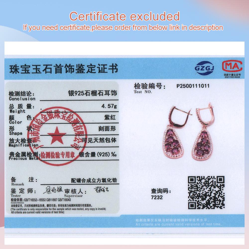 Bijuterii fine argint S925 cercei superbi cu granat rodolit natural, eleganți, de lux, pentru aniversarea doamnei și cadou de ziua de naștere