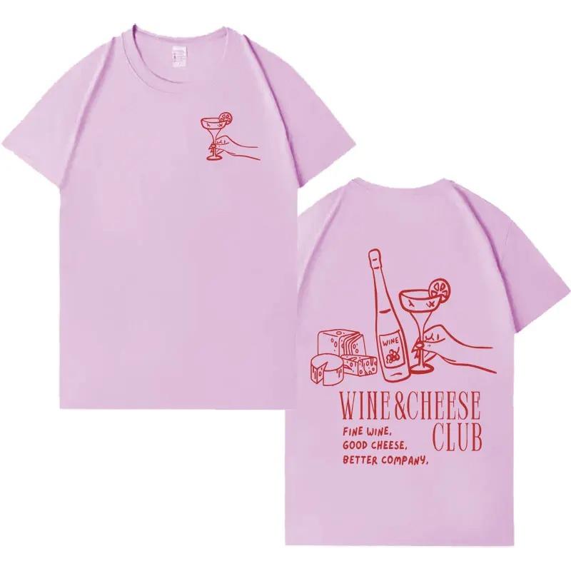 Wijn Kaas Club Grafisch Y2K Esthetiek Ronde Hals T-shirt Zomer Lente Korte Mouw Bedrukt T-shirt Zomer Streetwear