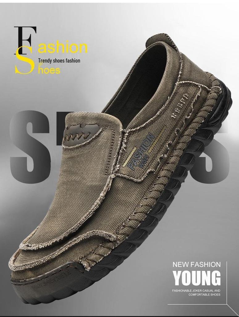 Men's Slip-On Soft Sole Breathable Shoes, Large Size, Spring/Autumn Style, Old Beijing Cloth, Beef Tendon Sole, Dad Driving Shoes