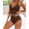 Damen smaragdgrünes Neckholder-Tankini-Set tropisches Blatt High-Waist Badebekleidung