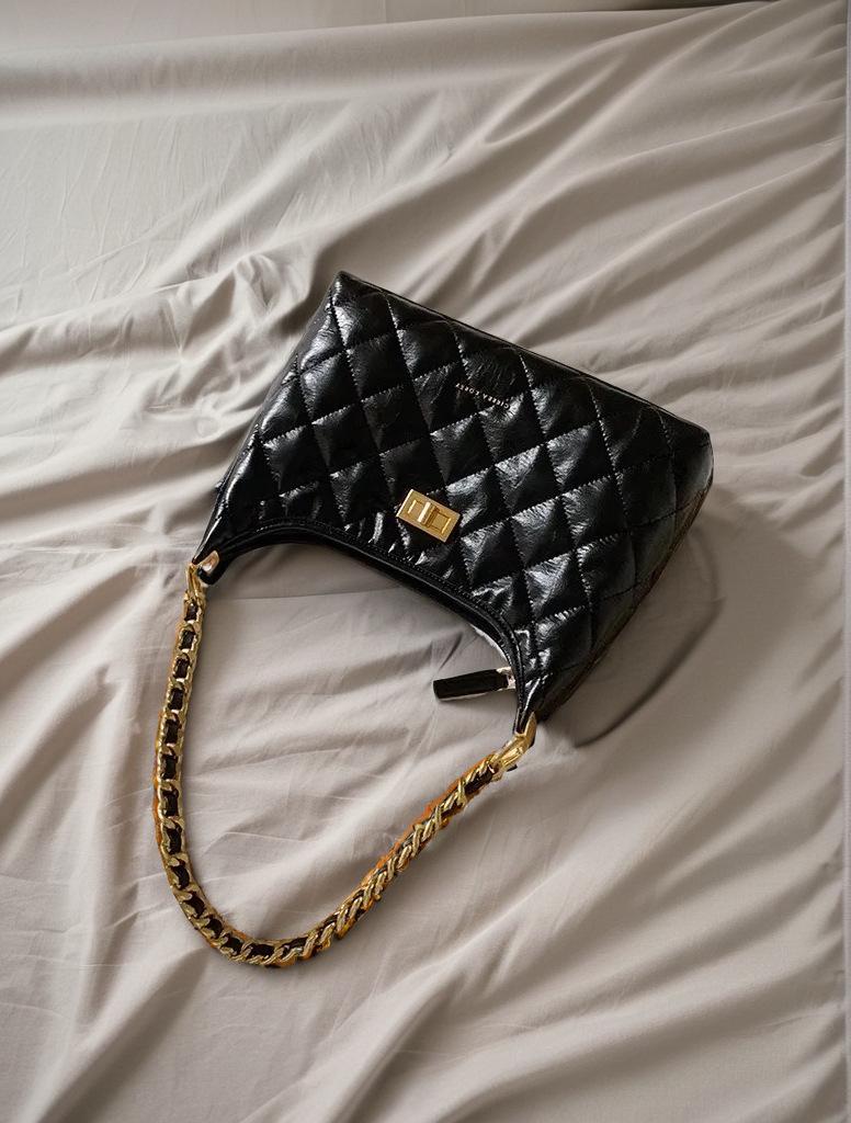 

CIERRA KOREY Black and gold dance music tote bag women s French fragrant diamond bag chain shoulder messenger bag