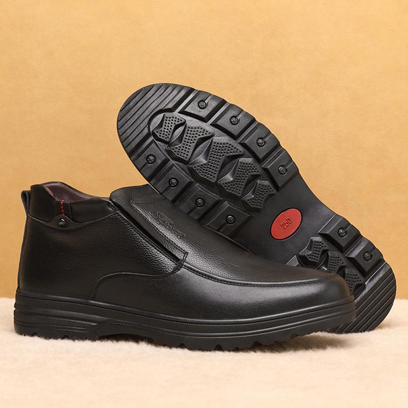 Fashion Winter Men Boots Casual Warm Fur Bussiness Cotton Boots Snow Boots Leather Non-slip Men Leisure Shoes Bota Masculina