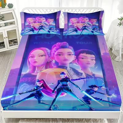 K-Pop D-Démonvadászok Gumis lepedő Személyre szabott lakberendezéshez Egyedi DIY ágytakaró Mély zsebbel 2 párnahuzattal
