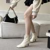 European and American Style Square Head Elastic and Thin High Heel Thin Heel Short Boots