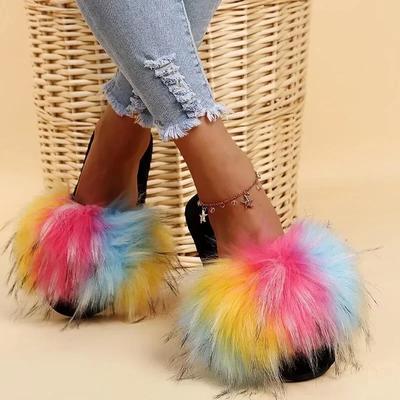 Mode Freizeit Hausschuhe Frauen Neue Slis Casual Flache Niedrigen Absätzen Schuhe für Frauen Solide Mischfarben Pelzigen Pelz Hausschuhe Plus Größe