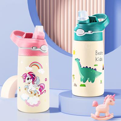 400 ml Kinder Wasserflasche Cartoon Tier Kinderbecher mit Strohhalm Edelstahl Vakuumflaschen Thermosflasche Thermobecher Tassen