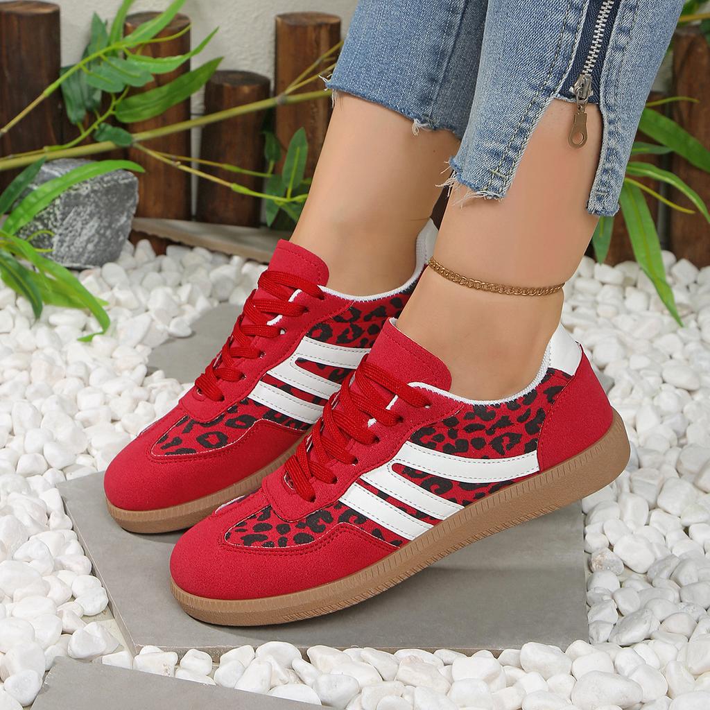 European and American style leopard print red German training shoes 2025 new popular casual Dexun shoes outdoor sports thick sole