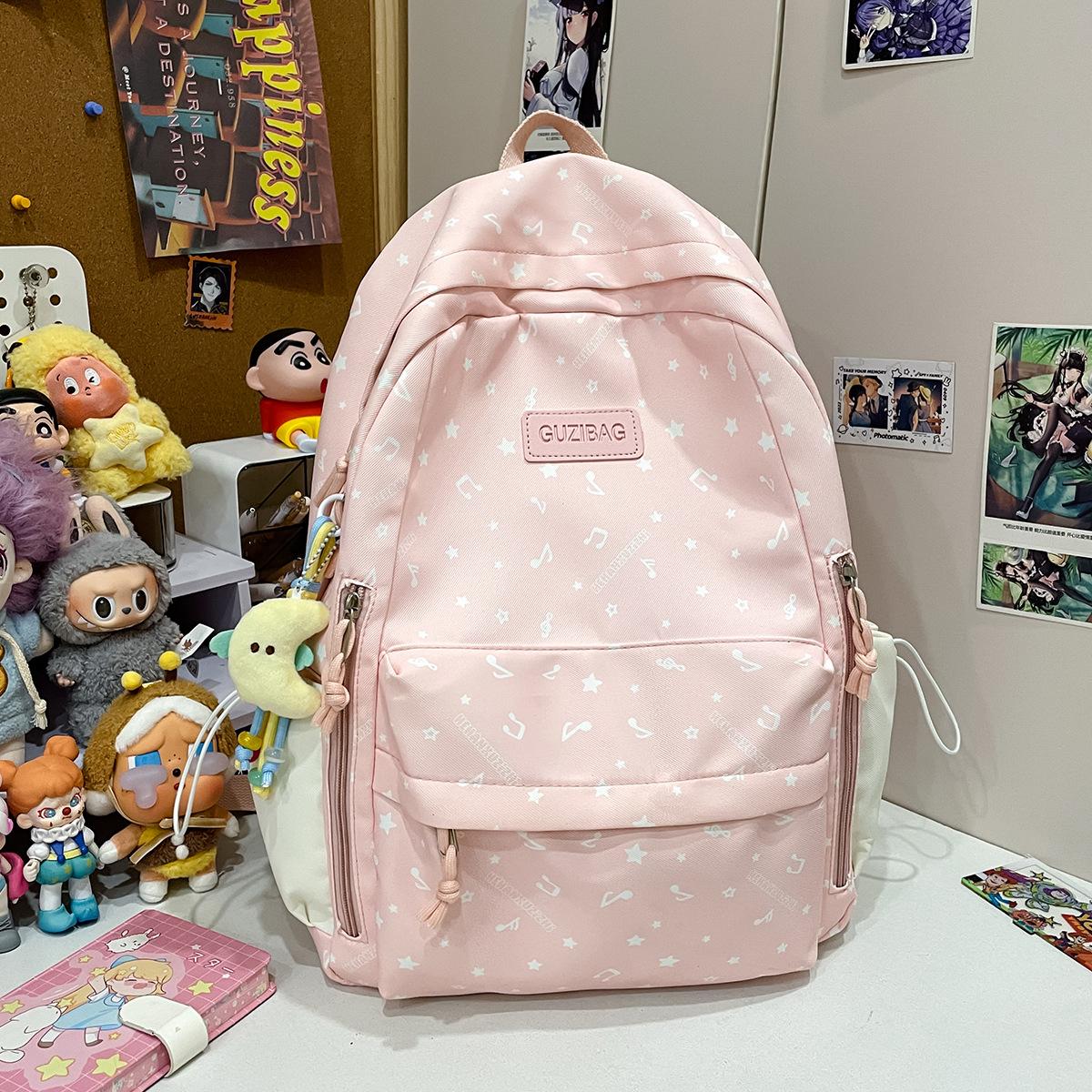 Student schoolbag girl junior high school large capacity cute graffiti star backpack ins wind student high school backpack single bag розовый