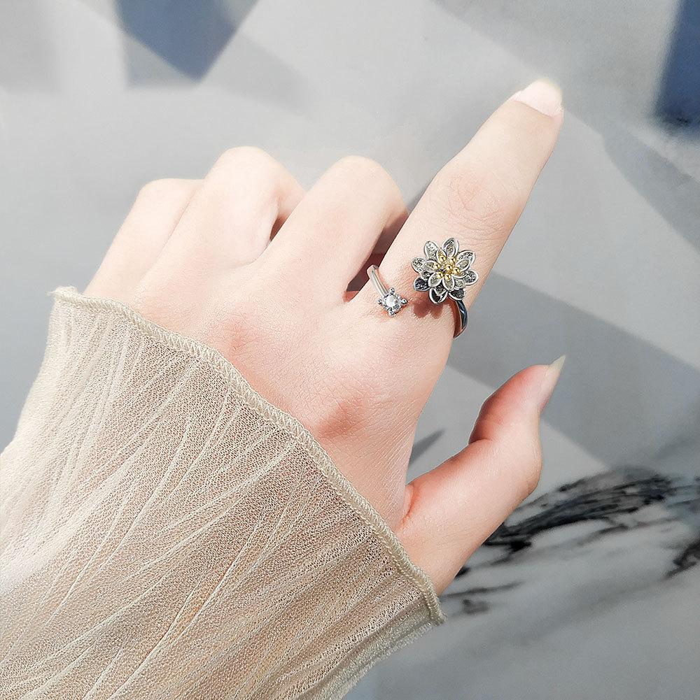 Verstellbarer Ring mit Blumenmuster zur Linderung von Angstzuständen, mit Zirkonia für Damen