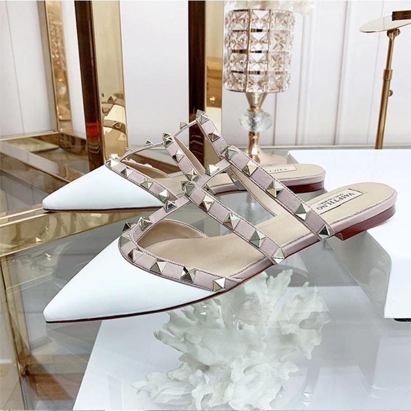 Soleist Women's Sandals Summer Luxury Shoes Woman Trend Ankle Strap Rivets Flat Shoes Brand Design Slippers Ladies Shoes Women