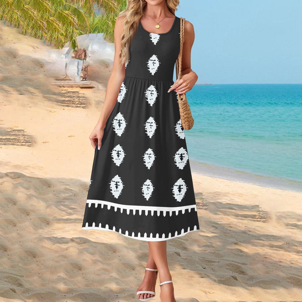 Modisches Damen-Sommerkleid, elegante Freizeitkleidung, Strandurlaub-Sonnenrock mit Taschen