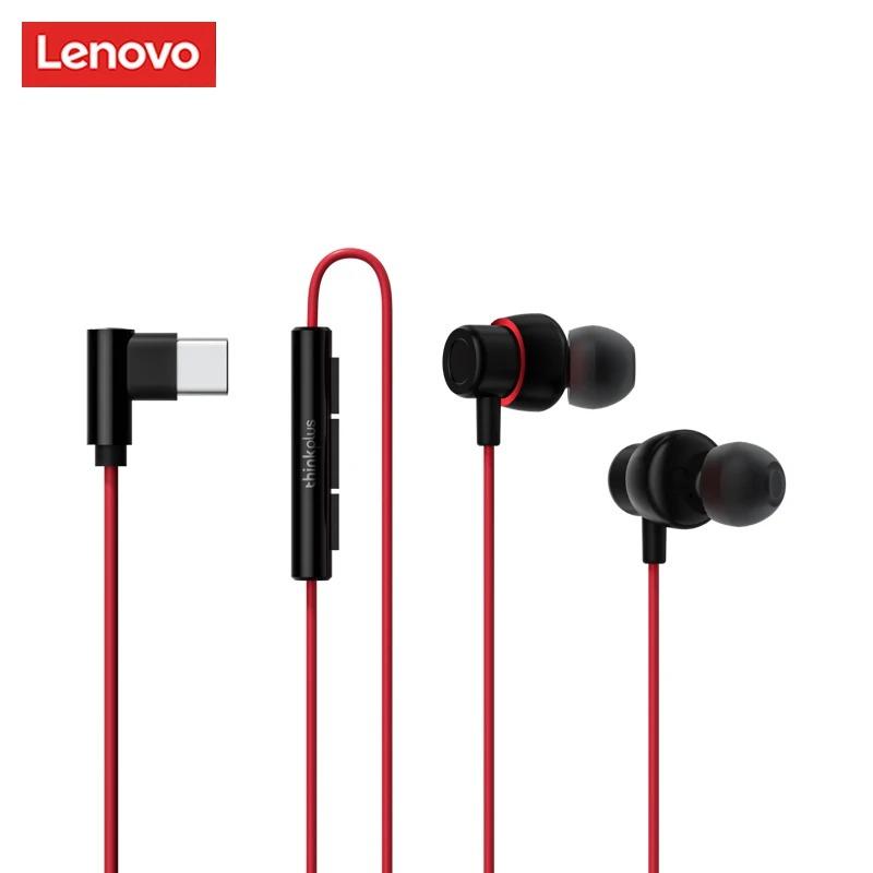

Оригинальная проводная музыкальная игровая гарнитура Lenovo TW15 3,5 мм, встроенная спортивная гарнитура с L-образным штекером 90°, сабвуфер, HD-звук Type-C красный