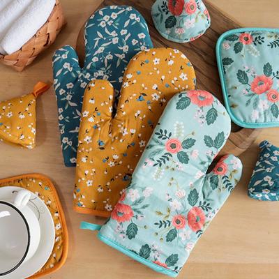 1 Pieza Guante de Algodón con Estampado de Flores para Horno de Microondas Cocina Horneado Almohadilla de Aislamiento Térmico Tapa para Olla Regalo para Fiesta de Bodas