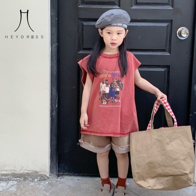 

Детская футболка, летняя футболка без рукавов с мультяшным принтом в корейском стиле для мальчиков и девочек 150 красный