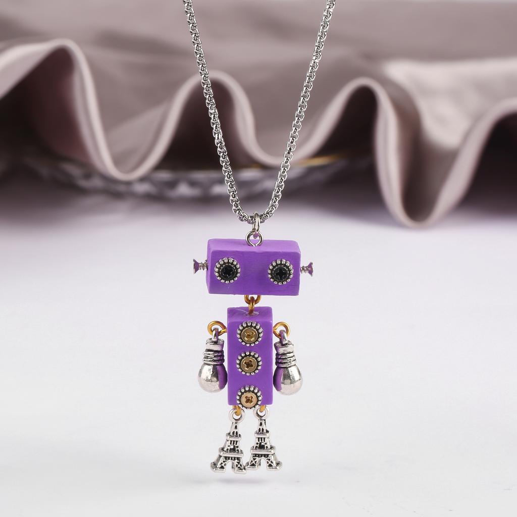 New Creative Wood Robot Pendant Necklace Personality Cartoon Sweater Chain Fashion For Men Women Party Jewelry Gift Wholesale