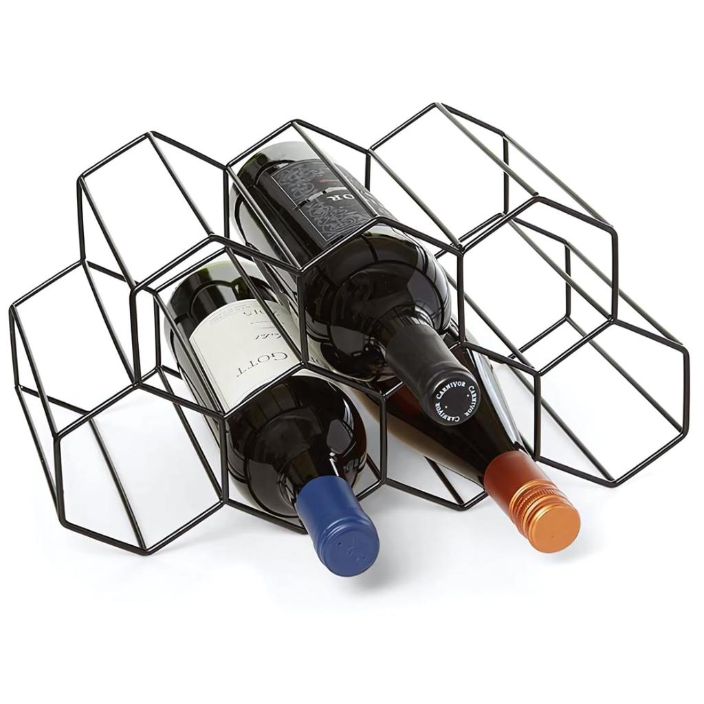 NYANDELMO ND-0149-R19-BK Small Black Wine Rack/Cellar with Display and Wine Bottle Holder for 7 Bottles