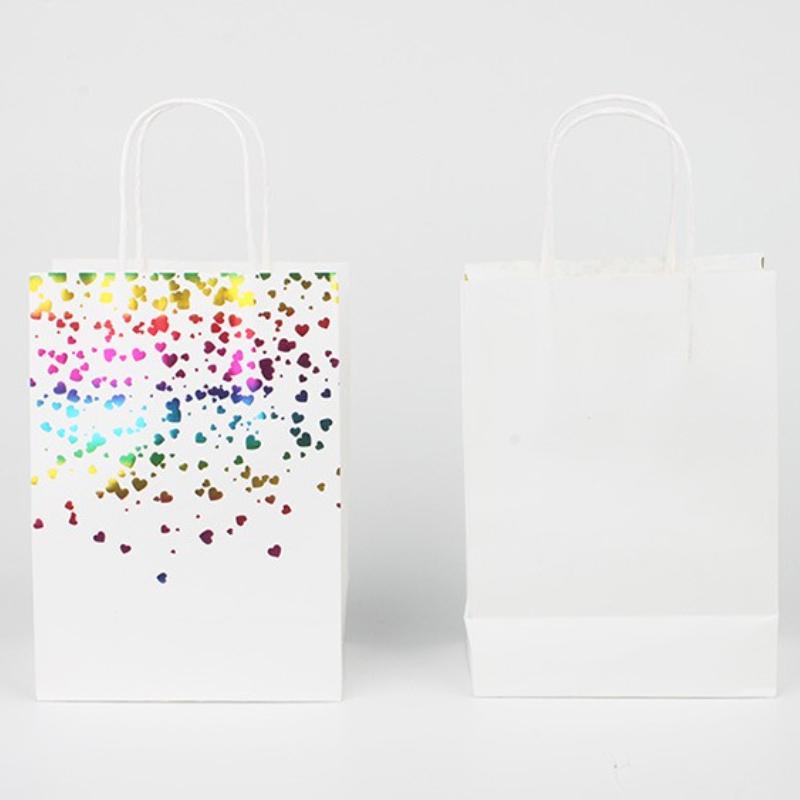 10pcs Kraft Paper Bag Hot Stamping Heart Handle Paper Bag Candy Cookies Gift Packaging Box Portable Bag