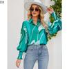 DX2018-8127 # - New Top Casual Print Bubble Shoulder Lantern Long Sleeve Shirt Women
