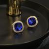 Micro-set Blue Zirconia Geometric Ear Clip, No Piercing Needed, Real Gold Plated, Versatile Mosquito Coil Holder Earring for Women.