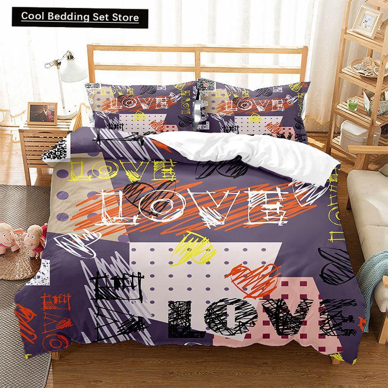 Hippie Graffiti Duvet Cover Set King Queen Size for Kids Boys Youth Polyester Comforter Cover Modern Street Art Bedspread Cover
