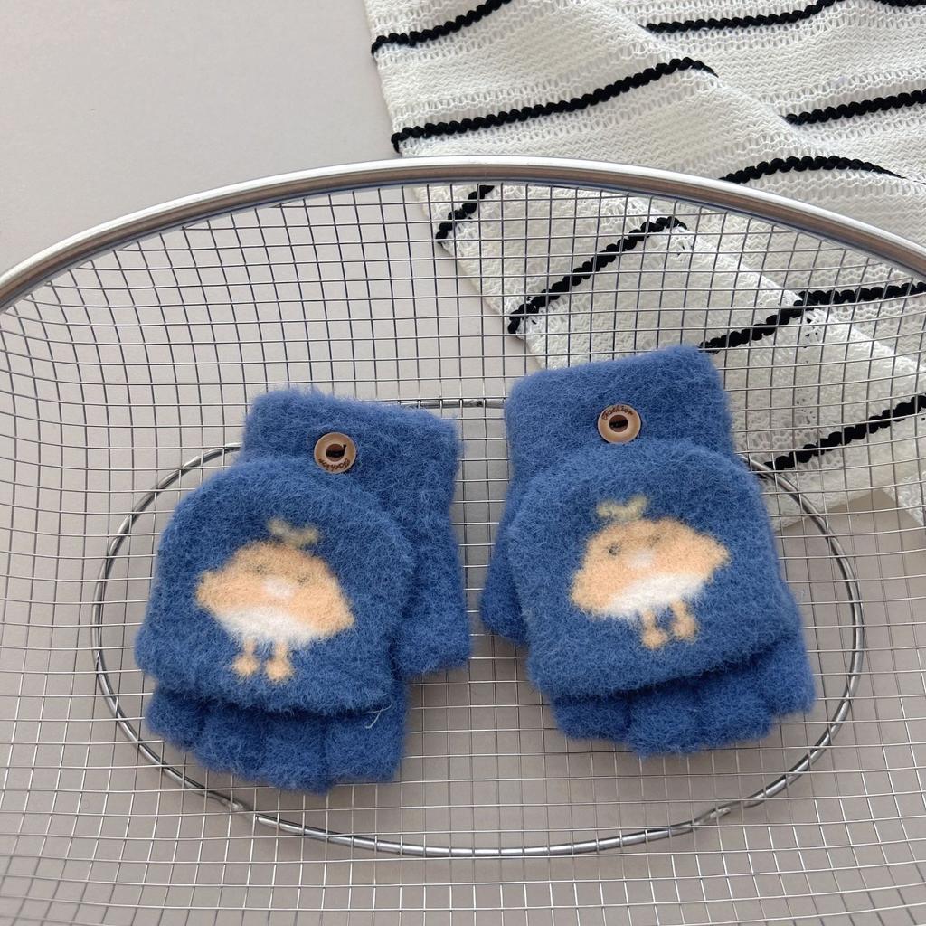 Kinderhandschuhe für 2-7 Jahre 25 Winter Cartoon Baby Kälteschutz Niedlich Warm Verdickt Fünf-Finger Klapp Halb-Finger