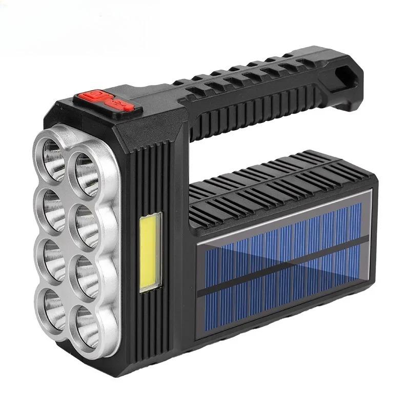 Outdoor Camping Searchlight 8LED Bulbs Solar Charging Handheld Flashlight USB Charge Portable Lamp 4 Bright Lighting Modes