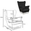 Angelo Wing Chair with Footrest Scandinavian Family Meble Black Velvet