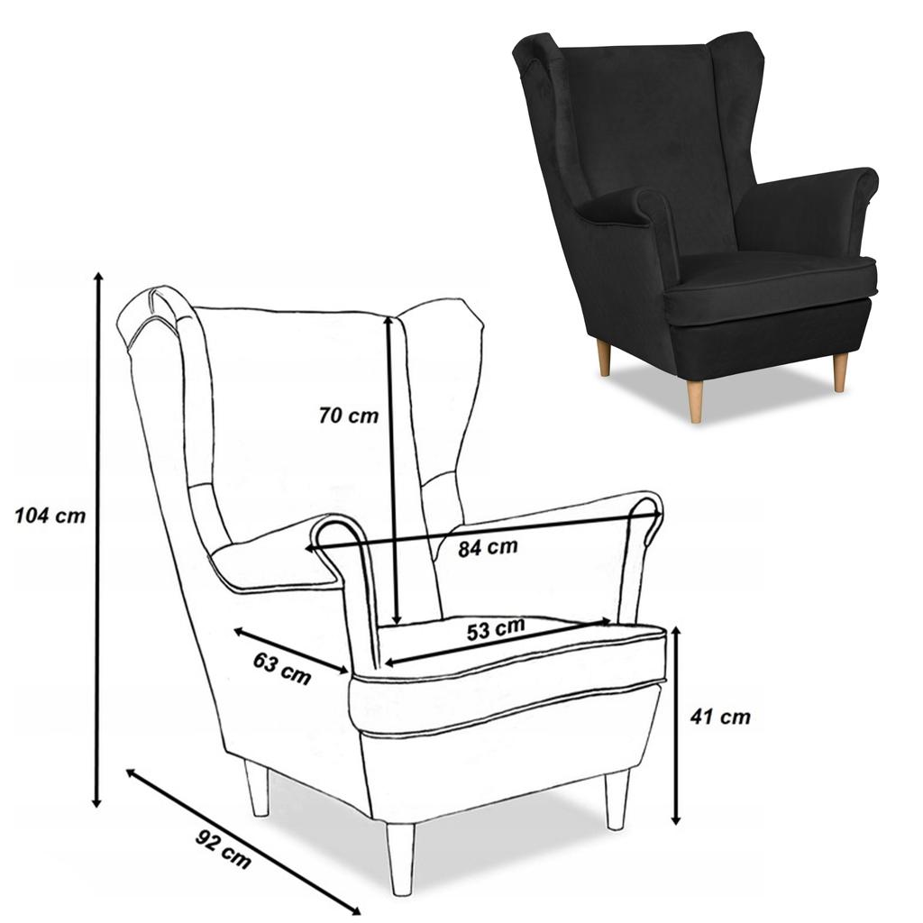 Angelo Wing Chair with Footrest Scandinavian Family Meble Black Velvet