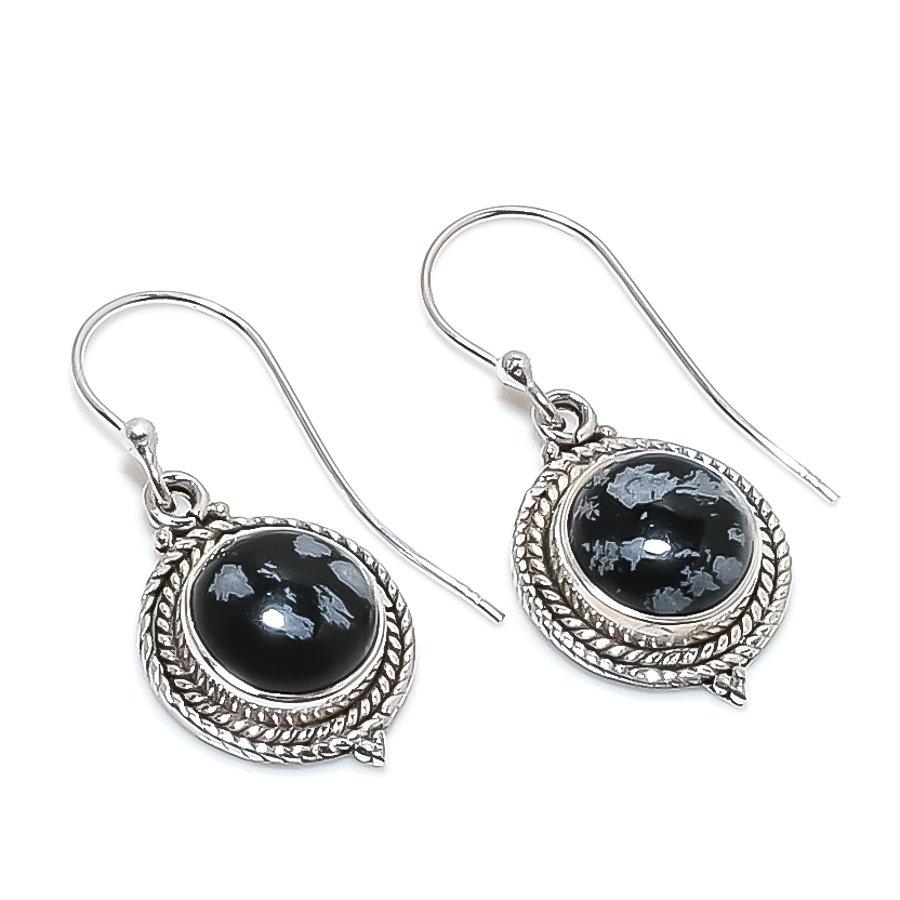 

Natural Snowflake Obsidian Gemstone 925 Solid Sterling Silver Earring 1.25 K0B76