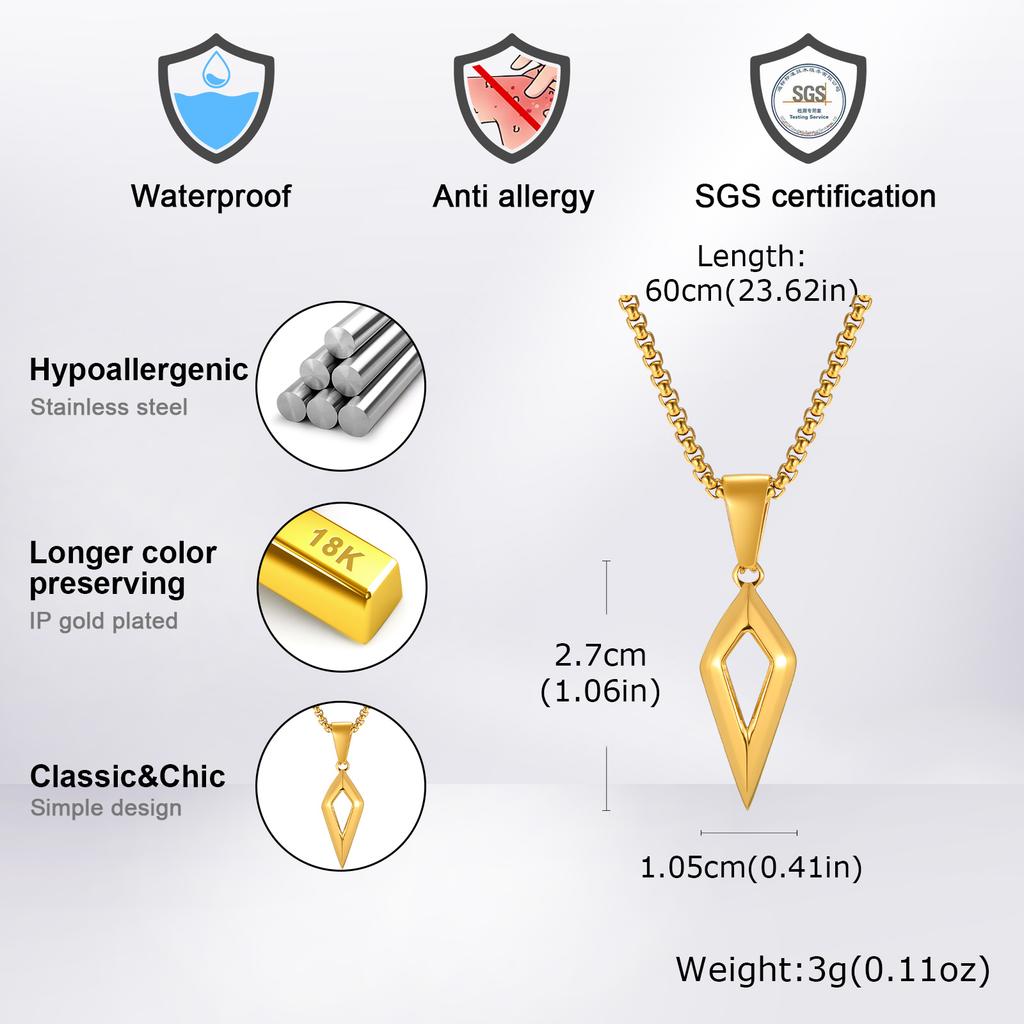 Classic Geometric Rhombus Pendant Necklaces, Four Pointed Star Stainless Steel Necklace, Fashion Punk Jewelry for Men Boys Gift