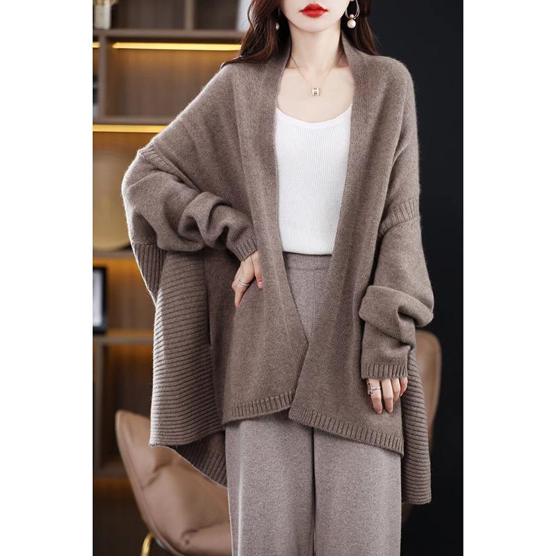 Women's Stylish Mid-Length Knitted Wool Cardigan - Cozy Autumn/Winter Shawl Sweater, Relaxed Fit
