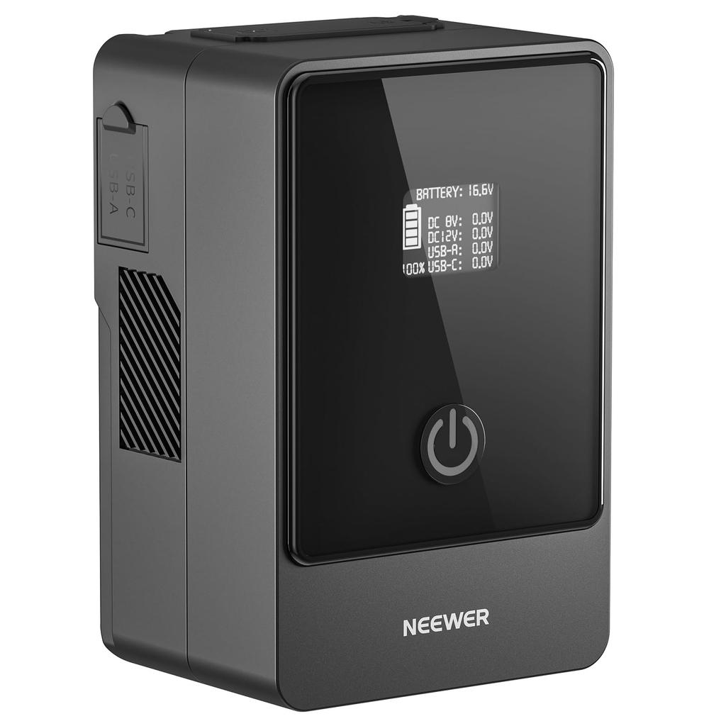 Bateria Mini NEEWER 6800mAh 99Wh com Dupla Saída USB Tipo C PD de 65W e Display OLED para Filmadoras Compatível com SmallRig BMPCC 4k e 6k Montagem em V 14.5V